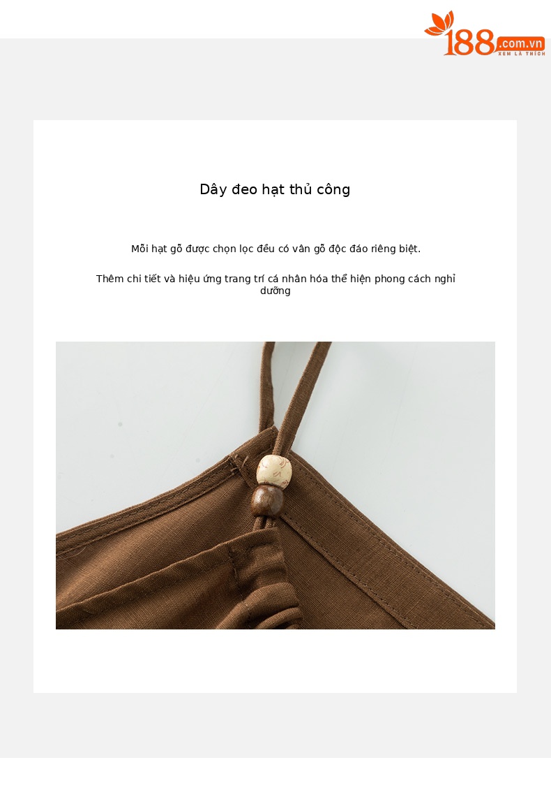 Váy maxi hai dây đính cườm phong cách nghỉ dưỡng, dáng chữ A rộng rãi, chất Tencel phối sợi gai mỏng mùa hè — Màu caramel chi tiết 13