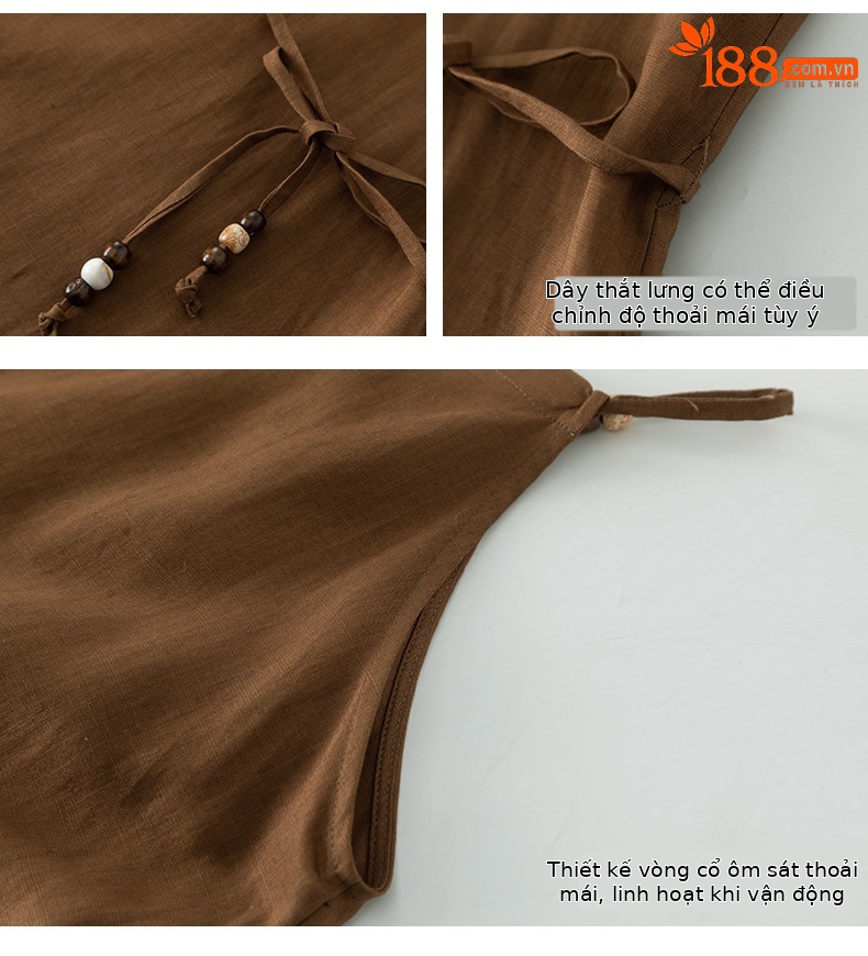 Váy maxi hai dây đính cườm phong cách nghỉ dưỡng, dáng chữ A rộng rãi, chất Tencel phối sợi gai mỏng mùa hè — Màu caramel chi tiết 16