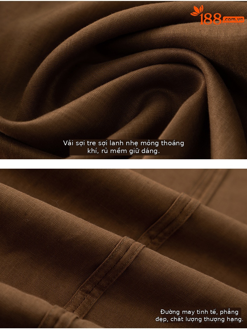 Váy maxi hai dây đính cườm phong cách nghỉ dưỡng, dáng chữ A rộng rãi, chất Tencel phối sợi gai mỏng mùa hè — Màu caramel chi tiết 17