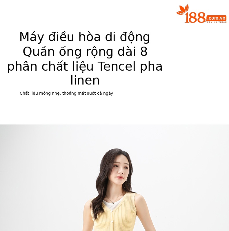 Quần ống rộng nữ cạp cao viền tua rua dáng suông mùa hè — màu xanh chi tiết 1
