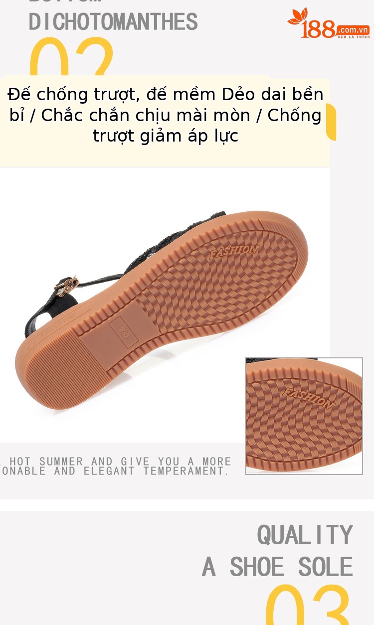 Sandal đế xuồng nữ da thật mùa hè, đế mềm êm chân, size lớn — đen chi tiết 6
