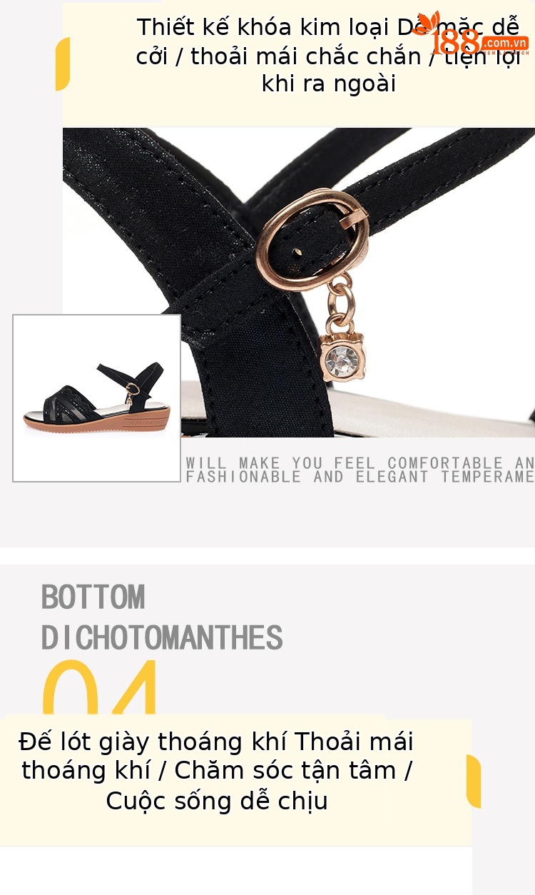 Sandal đế xuồng nữ da thật mùa hè, đế mềm êm chân, size lớn — đen chi tiết 7