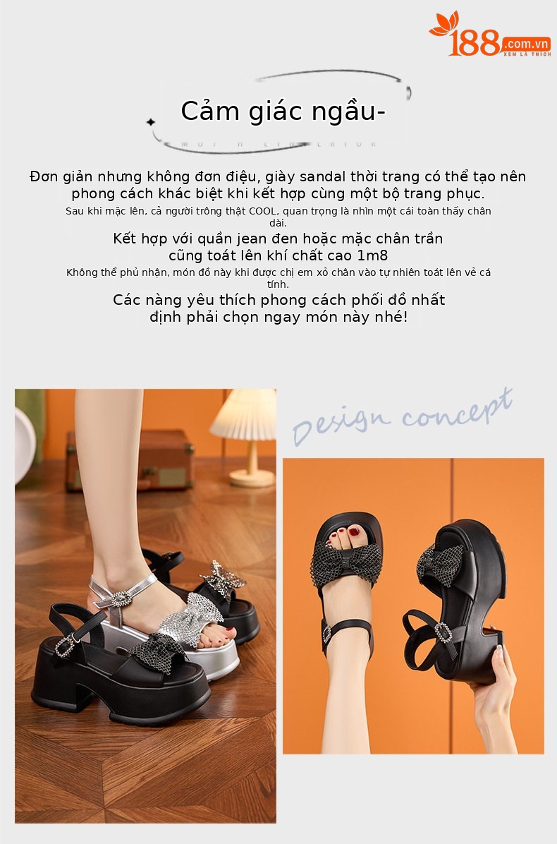 Sandal cao gót nữ hở mũi đính đá lấp lánh gót cao 9 cm — Bạc, Đen chi tiết 4