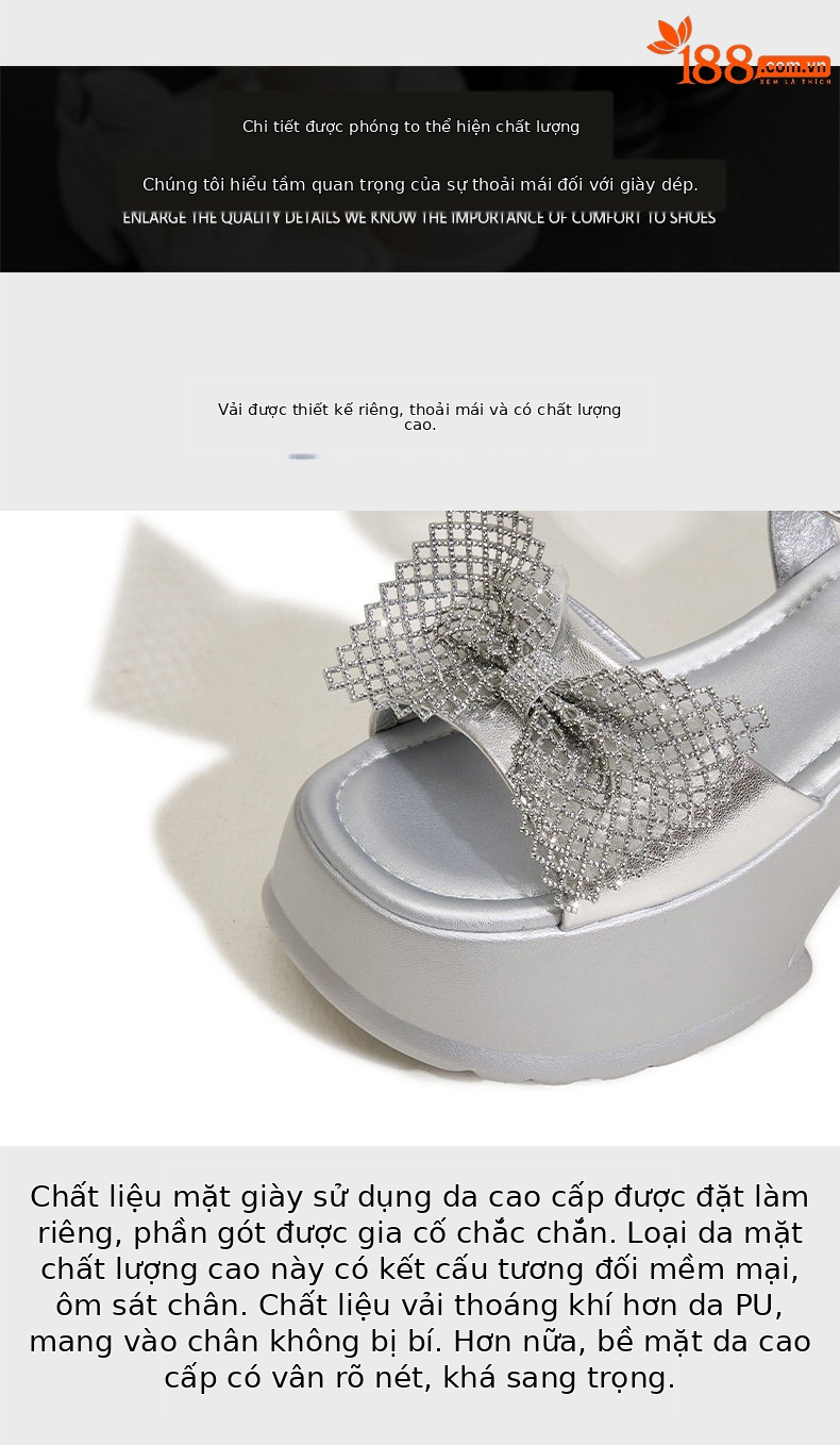 Sandal cao gót nữ hở mũi đính đá lấp lánh gót cao 9 cm — Bạc, Đen chi tiết 6