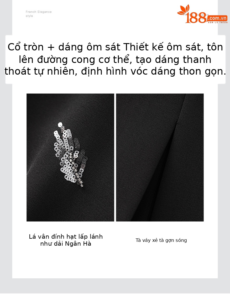 Váy liền thân nữ cổ tròn không tay đính hạt sequins tôn dáng — Màu đen chi tiết 5