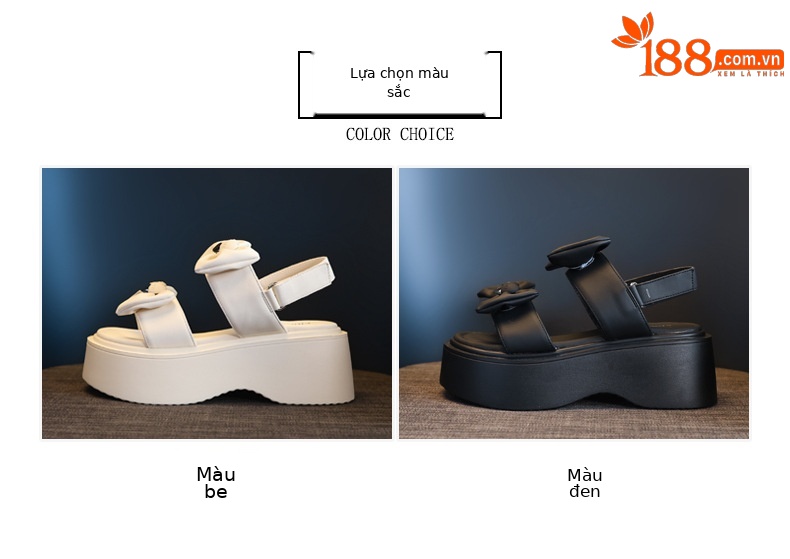 Sandal đế dày tăng chiều cao nữ phong cách La Mã đính nơ mùa hè 2025 — Màu be, Màu đen chi tiết 2
