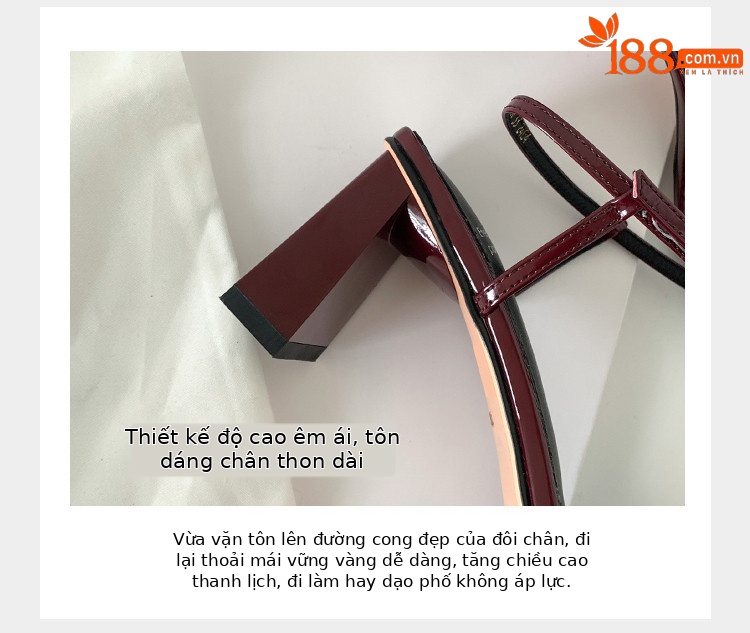 Sandal cao gót nữ quai chữ T mảnh khóa vuông mũi hở gót vuông — đen, màu đỏ tía, Màu trắng nhạt chi tiết 11