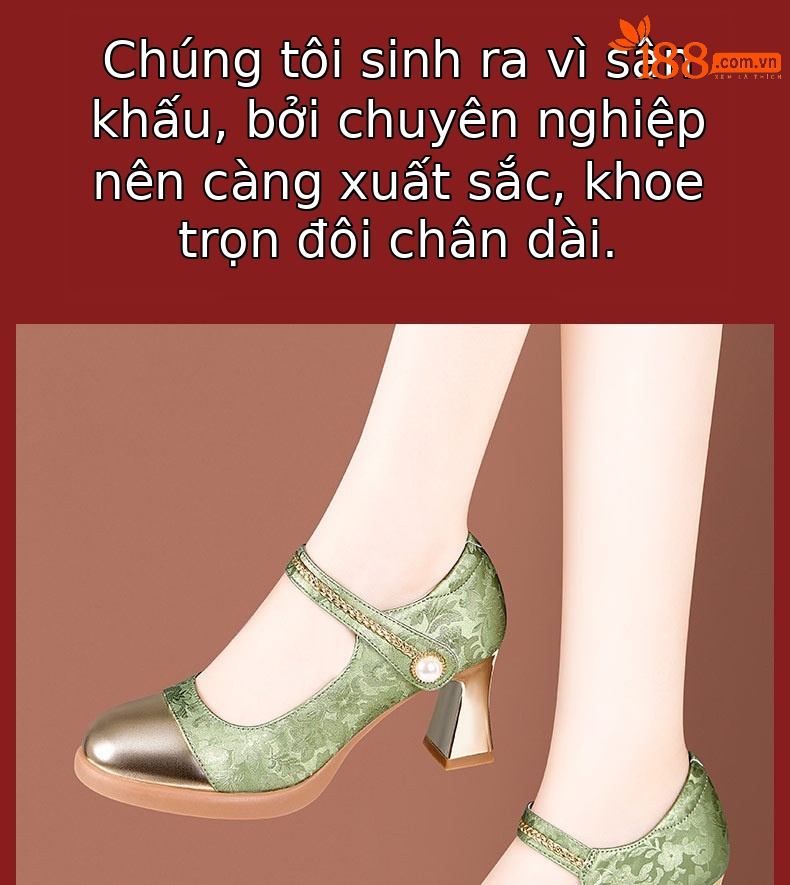 Giày sandal cao gót nữ quai ngang phong cách Trung Hoa, gót 7 cm, mũi nhọn phối màu — mơ 7cm, Màu xanh lá cây 7cm chi tiết 6