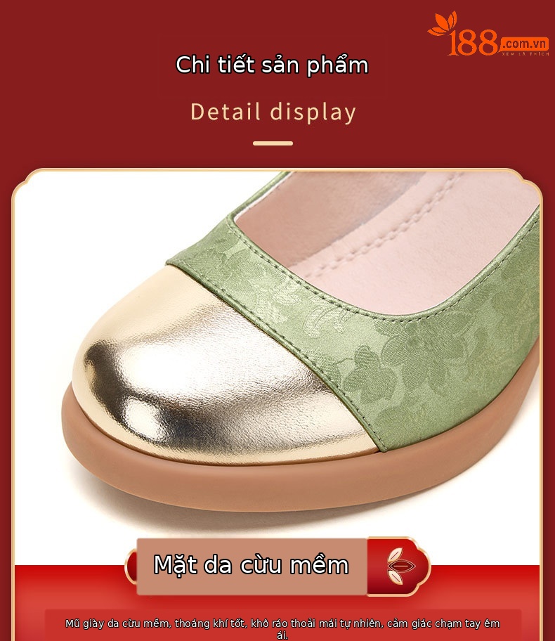 Giày sandal cao gót nữ quai ngang phong cách Trung Hoa, gót 7 cm, mũi nhọn phối màu — mơ 7cm, Màu xanh lá cây 7cm chi tiết 11