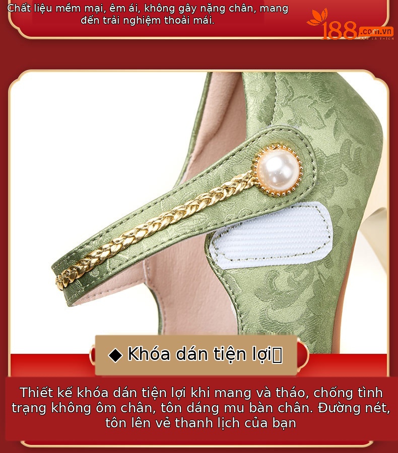 Giày sandal cao gót nữ quai ngang phong cách Trung Hoa, gót 7 cm, mũi nhọn phối màu — mơ 7cm, Màu xanh lá cây 7cm chi tiết 12