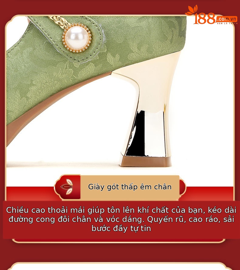 Giày sandal cao gót nữ quai ngang phong cách Trung Hoa, gót 7 cm, mũi nhọn phối màu — mơ 7cm, Màu xanh lá cây 7cm chi tiết 13