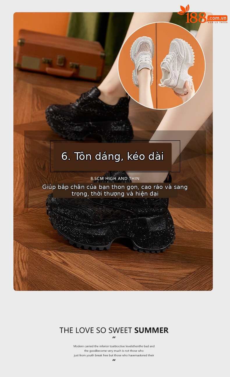 Sandal cao gót nữ hở mũi đính đá rhinestone, gót siêu cao 8 cm, quai trước dây buộc — Xám bạc, Trắng, Đen chi tiết 9