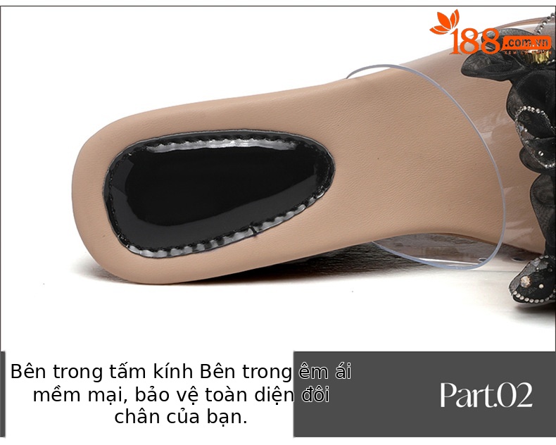 Dép sandal cao gót nữ đế xuồng đính đá kim tuyến trong suốt gót 9 cm — 7210 màu be, 7210 Màu đen chi tiết 16