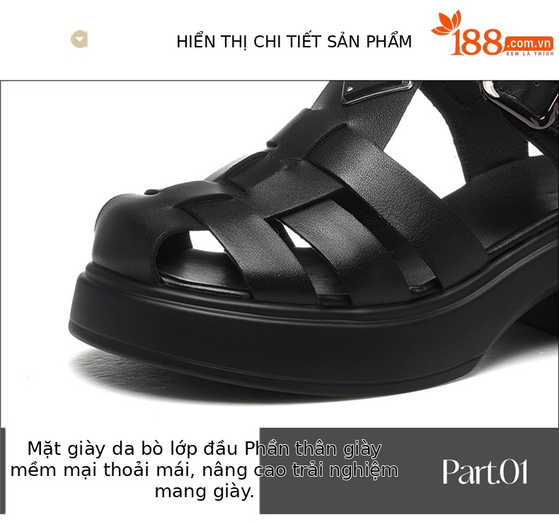 Sandal cao gót nữ da bò thật dệt mũi hở gót dày siêu nhẹ — 7176 màu đen, 7176m màu chi tiết 15