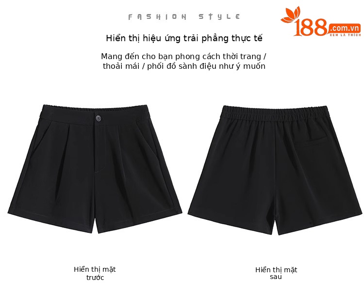 Quần short nữ cạp cao dáng chữ A ống rộng mùa hè — Màu đen (gửi thắt lưng xoắn khóa ngẫu nhiên) chi tiết 26