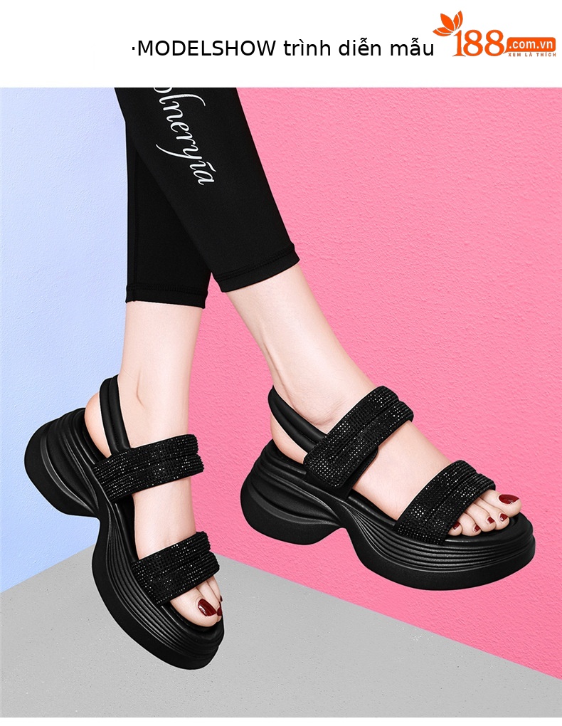 Sandal nữ đế dày đính đá phong cách La Mã, gót platform tăng chiều cao, mùa hè 2026 — 7199 màu đen, 7199 màu be chi tiết 4