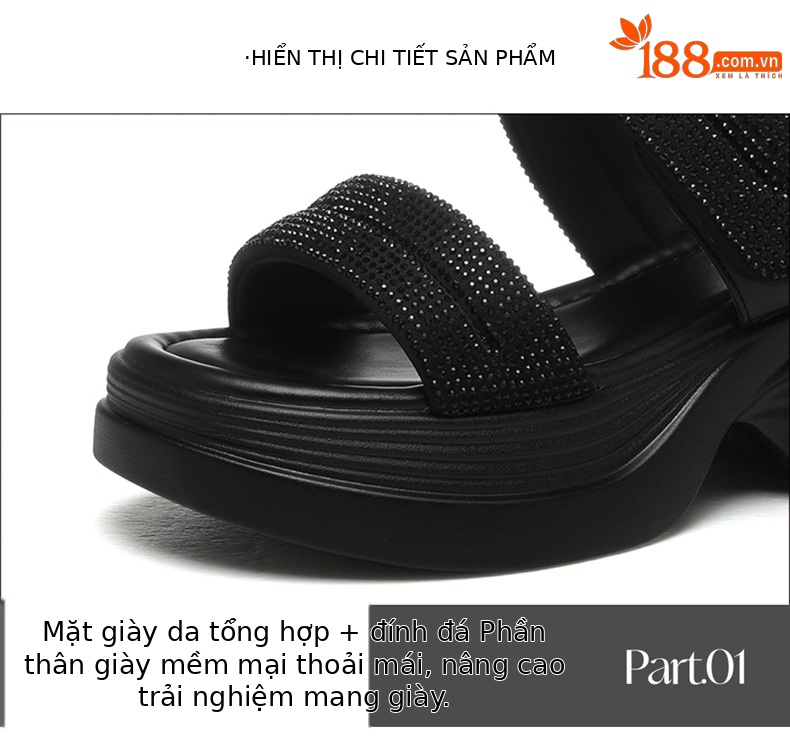 Sandal nữ đế dày đính đá phong cách La Mã, gót platform tăng chiều cao, mùa hè 2026 — 7199 màu đen, 7199 màu be chi tiết 15