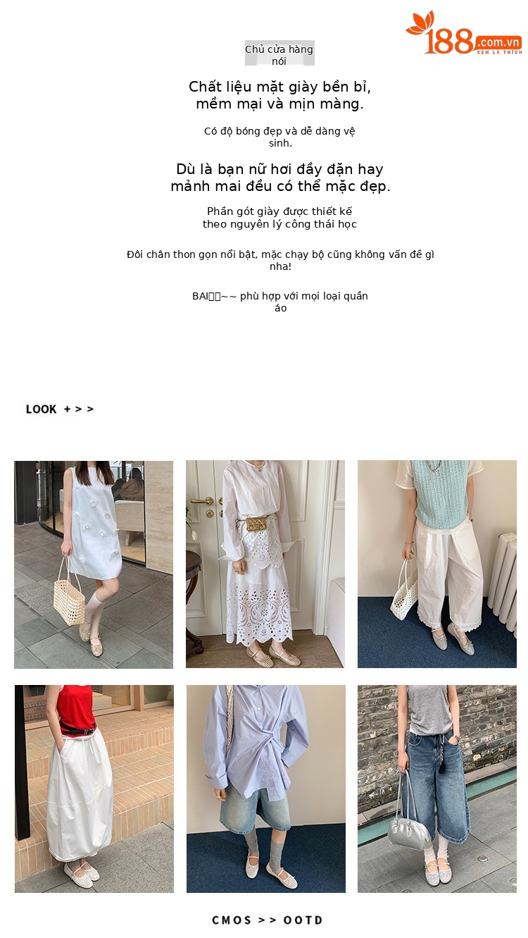 Sandal nữ quai chữ V đế bệt kiểu Pháp, mũi tròn, quai dệt nơ rỗng — vàng, trắng, bạc chi tiết 1