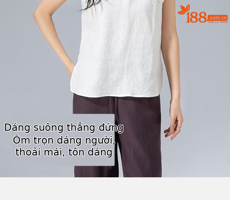 Áo ba lỗ cổ tròn ren Xinge vải lanh rộng rãi che khuyết điểm mùa hè — Màu trắng chi tiết 8