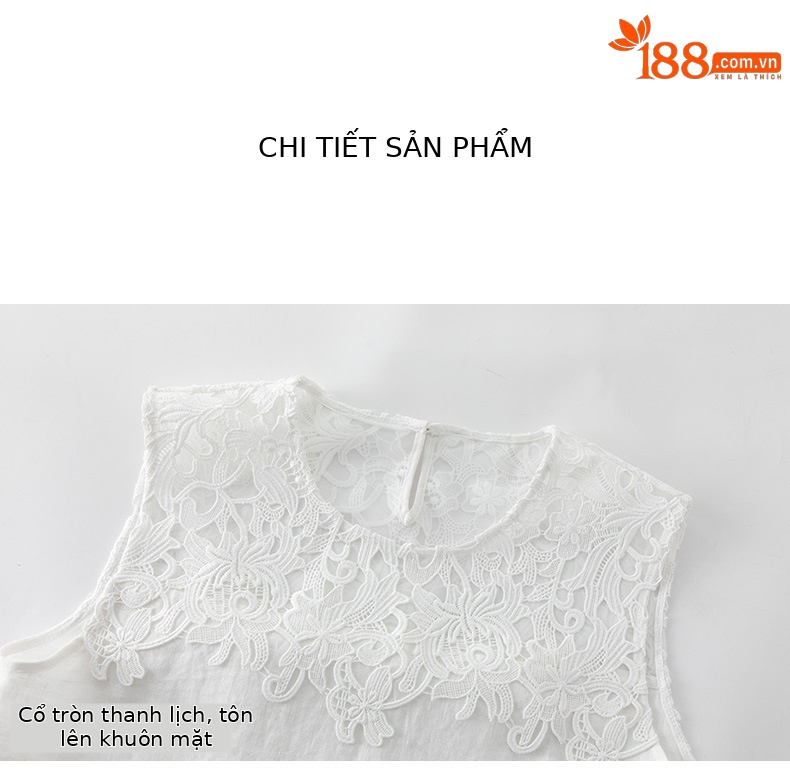 Áo ba lỗ cổ tròn ren Xinge vải lanh rộng rãi che khuyết điểm mùa hè — Màu trắng chi tiết 14