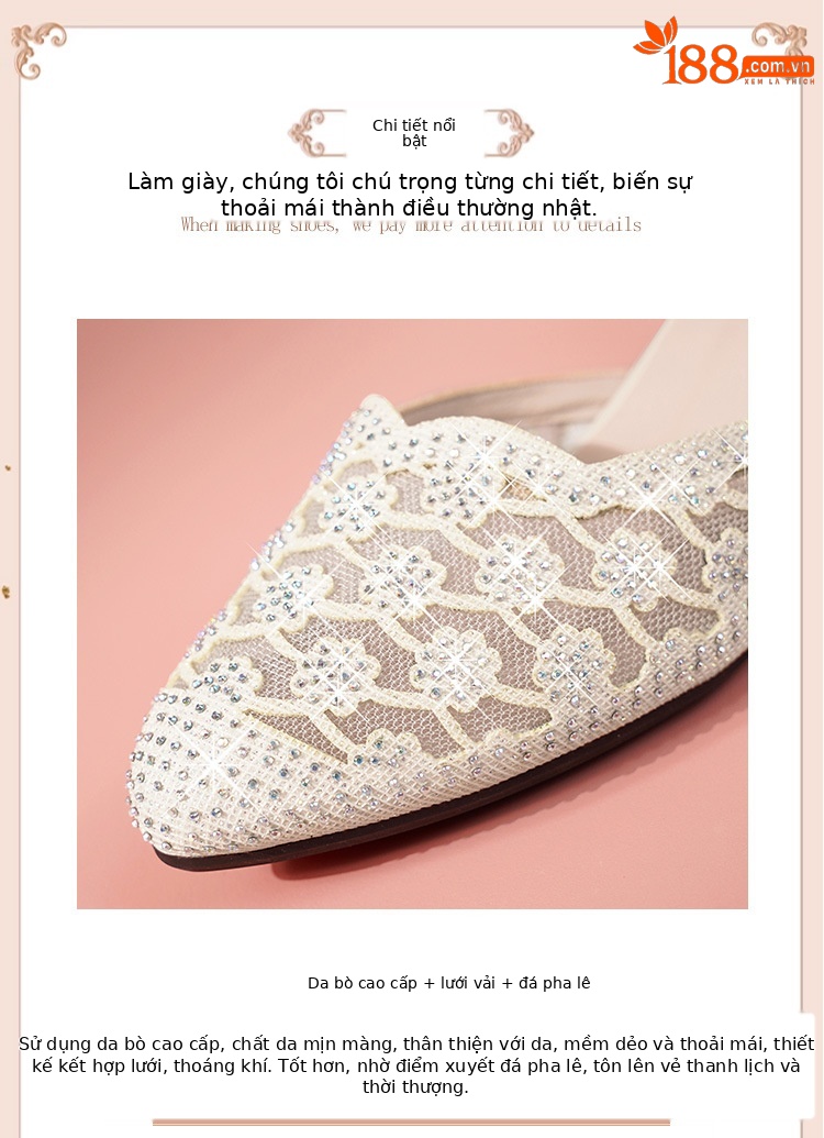 Sandal nữ da thật mũi nhọn cut-out gót dày — đen chi tiết 4