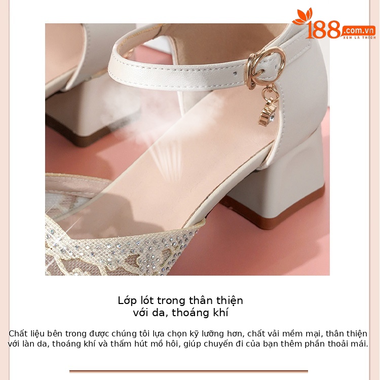 Sandal nữ da thật mũi nhọn cut-out gót dày — đen chi tiết 5