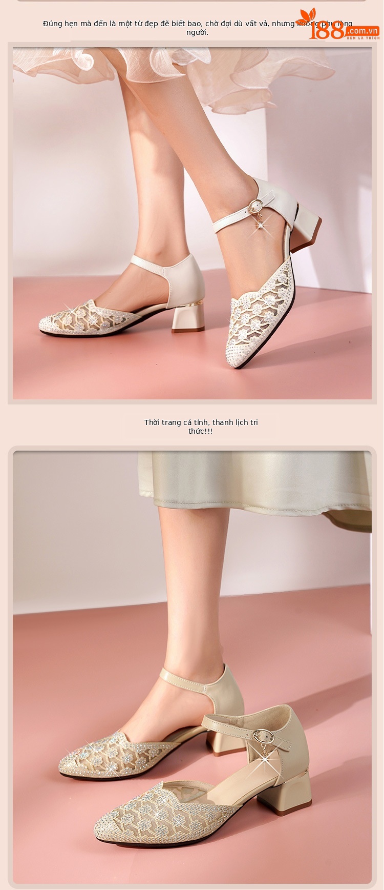 Sandal nữ da thật mũi nhọn cut-out gót dày — đen chi tiết 13