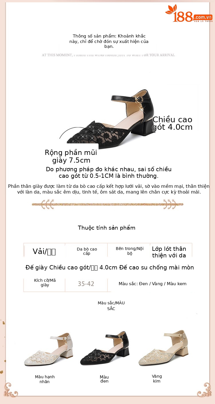 Sandal nữ da thật mũi nhọn cut-out gót dày — đen chi tiết 3