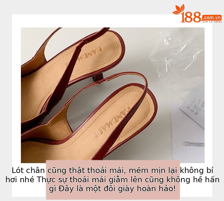 Sandal quai ngang mũi nhọn gót cao bít mũi hở gót Hàn Quốc — Màu đỏ rượu, Màu trắng be, Màu mơ chi tiết 6