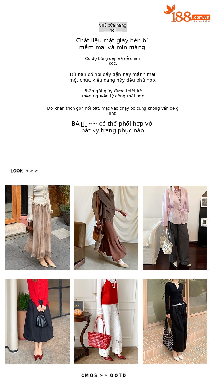 Sandal quai ngang mũi nhọn gót cao bít mũi hở gót Hàn Quốc — Màu đỏ rượu, Màu trắng be, Màu mơ chi tiết 1