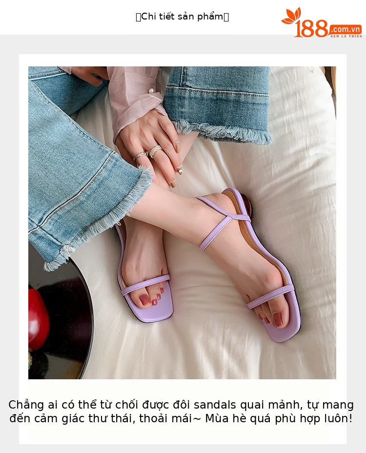 Sandal nữ gót thấp mũi vuông quai một dây hở ngón phong cách Hàn Quốc — đen, Tím, Màu trắng nhạt chi tiết 3