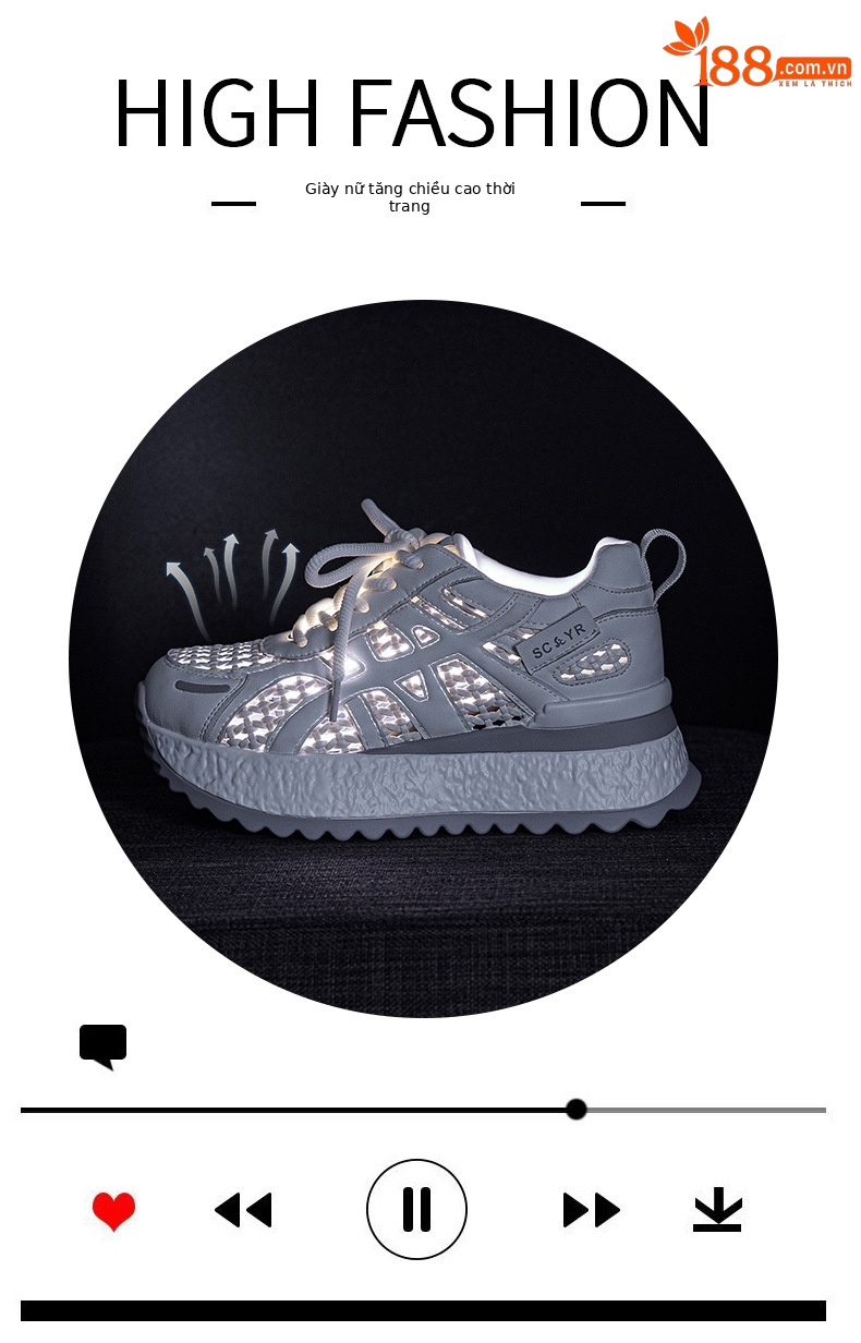 Giày sneaker nữ đế dày chunky tăng chiều cao phong cách thể thao hè 2026 — M2859 màu vàng, M2859 màu xám, M2859 màu be, M2859 màu xanh lam chi tiết 5