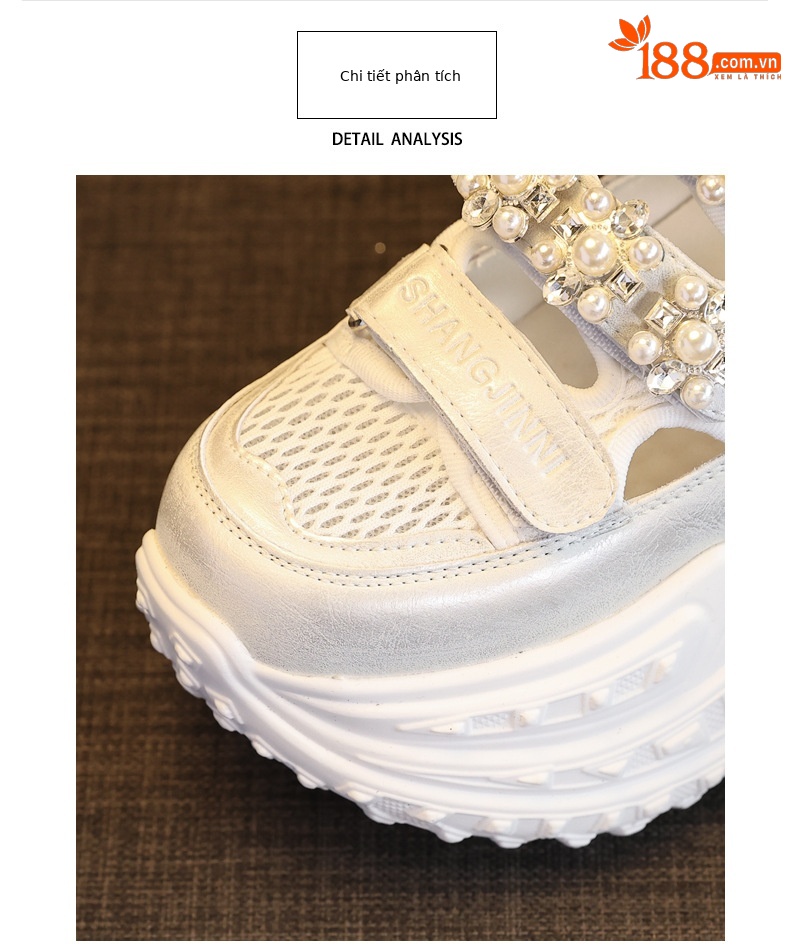Giày thể thao nữ đế dày tăng chiều cao, lưới thoáng khí đính đá rhinestone — Màu tím chi tiết 6