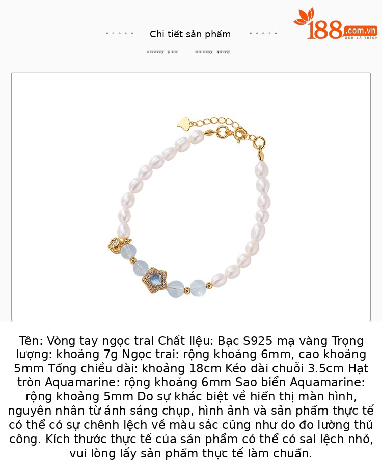 Vòng tay ngọc trai nước ngọt bạc S925 hình trái tim, ngôi sao, hạt tròn — Một chiếc chi tiết 2