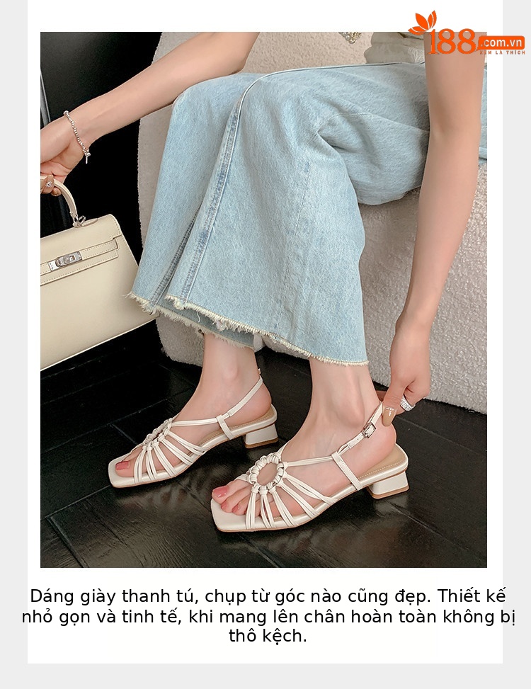 Sandal nữ mùa hè 2025 kiểu Pháp cổ điển, đế thấp, thiết kế đan lỗ vòng tròn, hở mũi hở gót — vàng, Màu trắng nhạt, bạc chi tiết 8