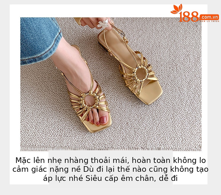 Sandal nữ mùa hè 2025 kiểu Pháp cổ điển, đế thấp, thiết kế đan lỗ vòng tròn, hở mũi hở gót — vàng, Màu trắng nhạt, bạc chi tiết 12