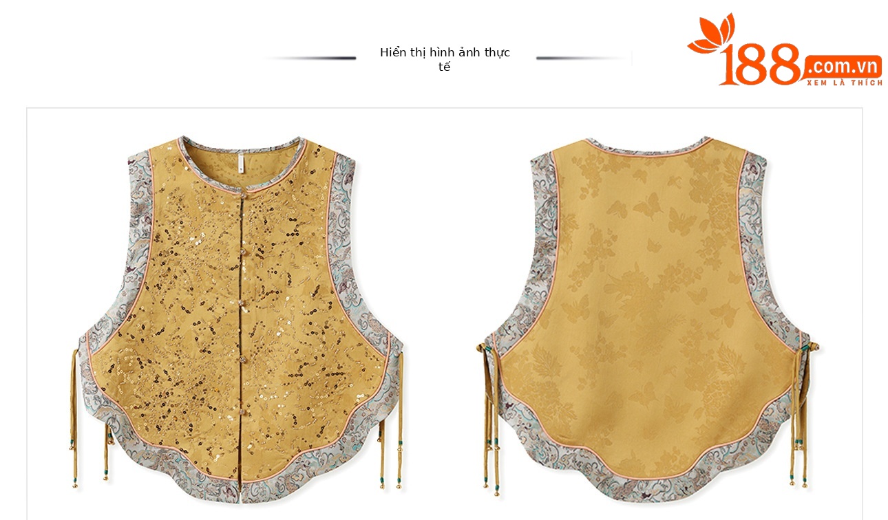 Áo vest gile nữ phong cách retro Tân Trung Hoa, cổ đứng, thêu đính hạt cườm tinh xảo — Vàng chanh chi tiết 20