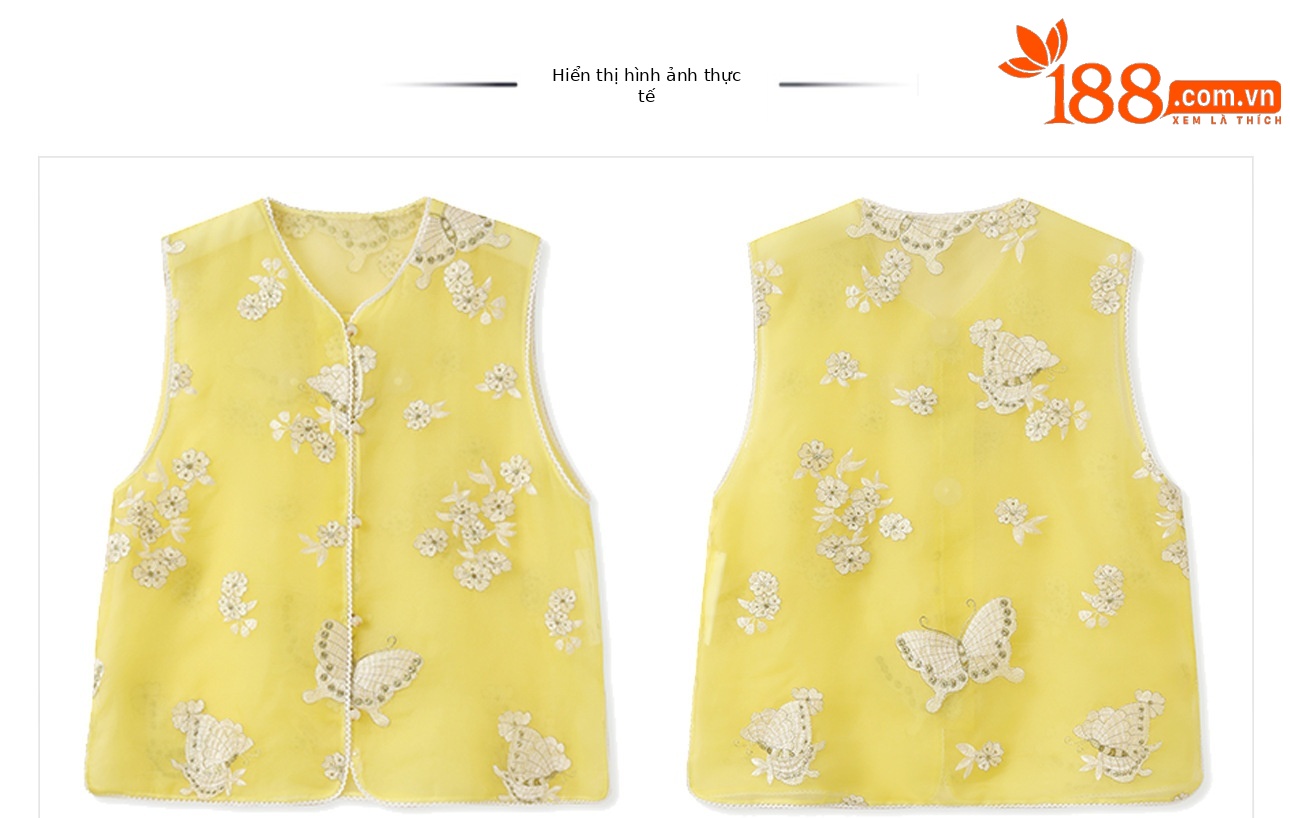Áo vest lụa tơ tằm thêu bướm phong cách Trung Hoa mới mùa hè — Màu vàng sữa, Màu trắng be chi tiết 22