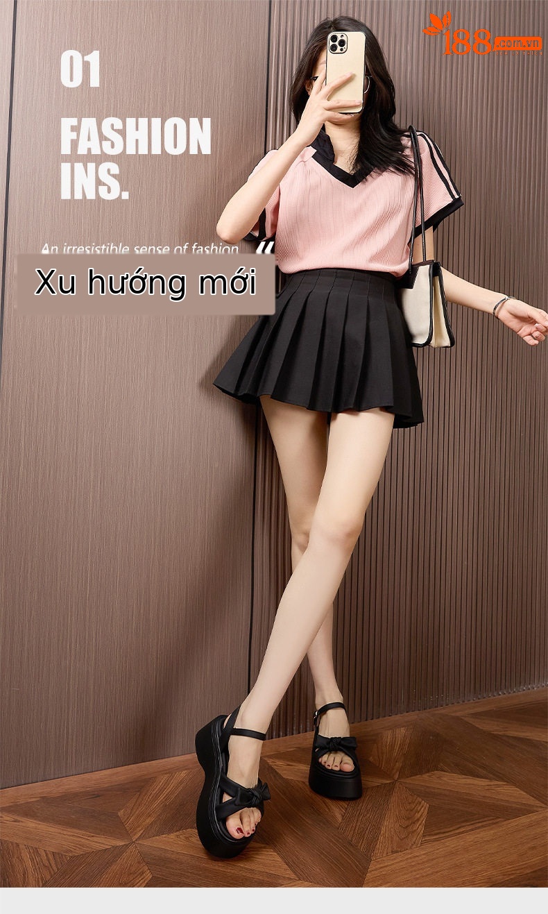 Dép sandal nữ xỏ ngón đế bệt phong cách hè nơ trang trí — Bạc, Đen chi tiết 2