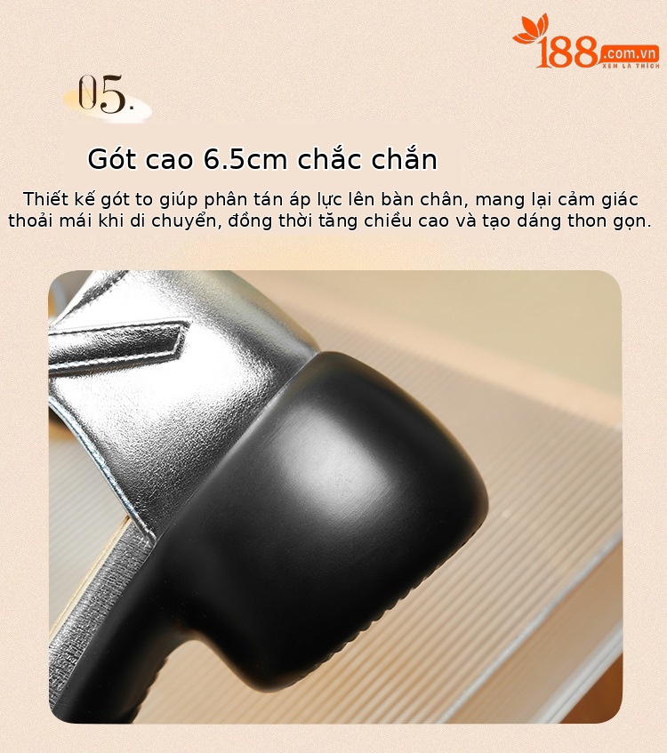 Sandal quai ngang cao gót nữ mũi bao dệt da thật, gót thô đế dày — Màu đen chi tiết 9