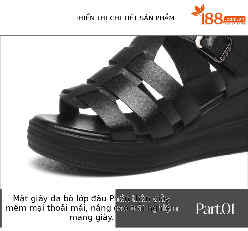Dép sandal nữ đế xuồng kiểu La Mã, đế dày tăng chiều cao, da mềm đa năng mùa hè — 7177 Màu đen, 7177 màu be chi tiết 15