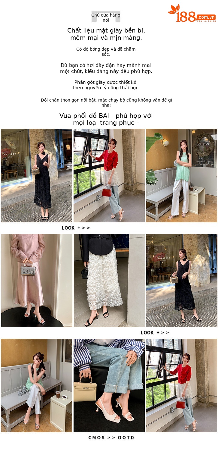 Sandal cao gót nữ hở mũi mũi vuông quai sau đơn giản phong cách Pháp — Màu đen, Màu trắng be, Màu bạc chi tiết 1