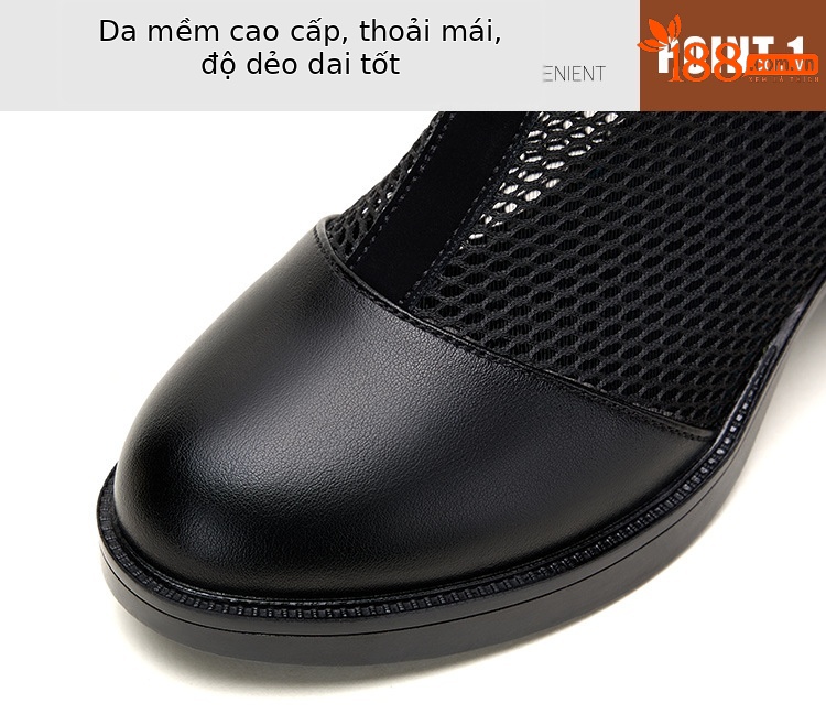 Boot lưới cao gót nữ cổ thấp mũi nhọn đế xuồng gót 6 cm — Màu đen 6cm chi tiết 8