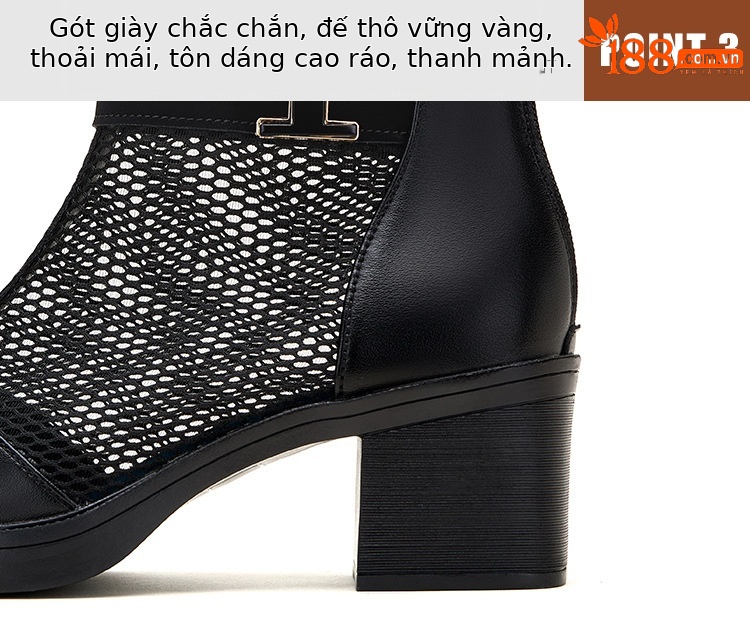 Boot lưới cao gót nữ cổ thấp mũi nhọn đế xuồng gót 6 cm — Màu đen 6cm chi tiết 10