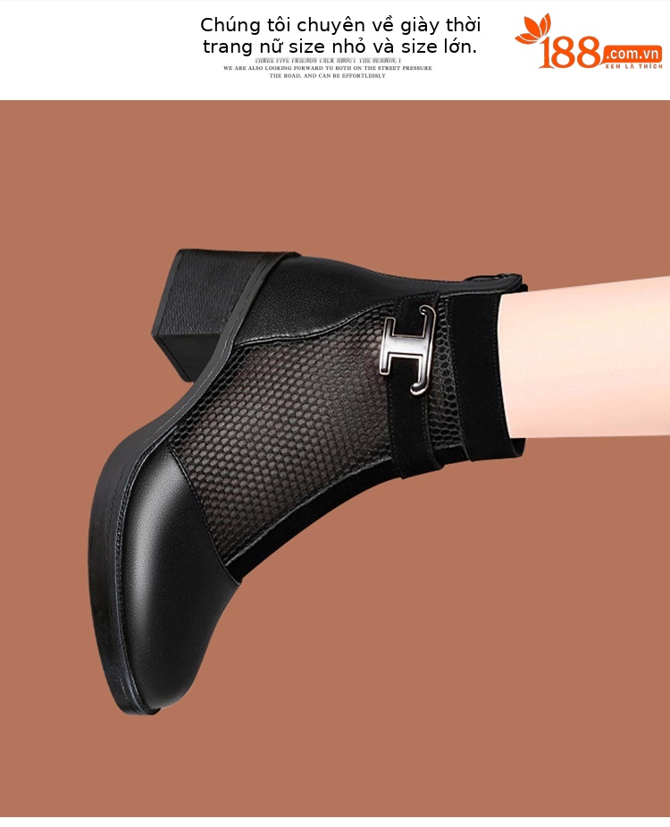 Boot lưới cao gót nữ cổ thấp mũi nhọn đế xuồng gót 6 cm — Màu đen 6cm chi tiết 16