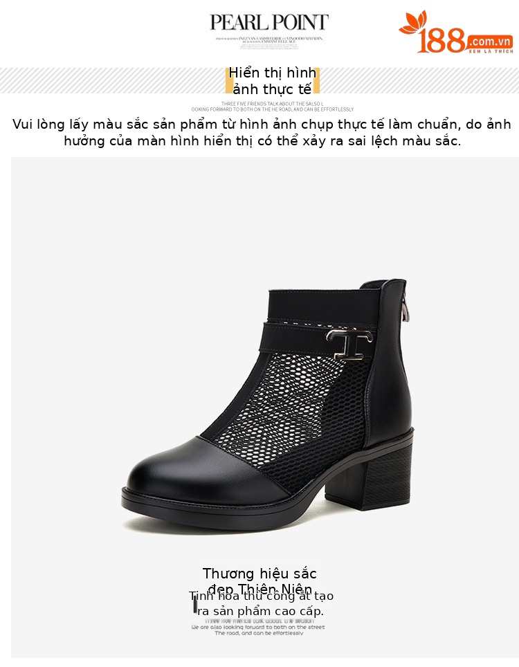 Boot lưới cao gót nữ cổ thấp mũi nhọn đế xuồng gót 6 cm — Màu đen 6cm chi tiết 17