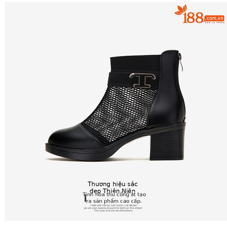 Boot lưới cao gót nữ cổ thấp mũi nhọn đế xuồng gót 6 cm — Màu đen 6cm chi tiết 18