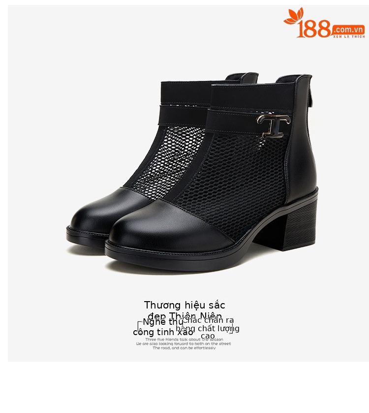 Boot lưới cao gót nữ cổ thấp mũi nhọn đế xuồng gót 6 cm — Màu đen 6cm chi tiết 21