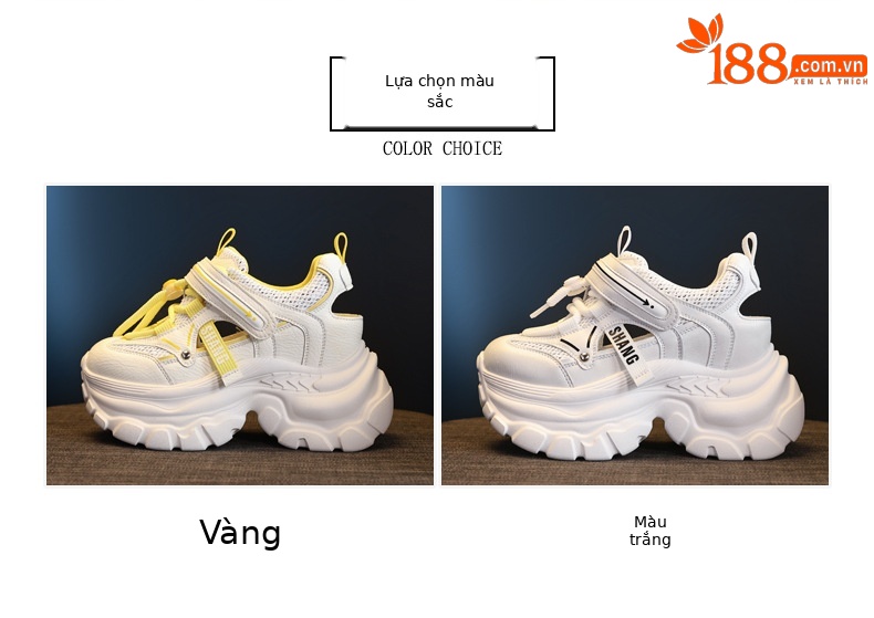 Giày sneaker nữ đế dày chunky thoáng khí mặt lưới đục lỗ độn cao bên trong — Màu trắng chi tiết 2