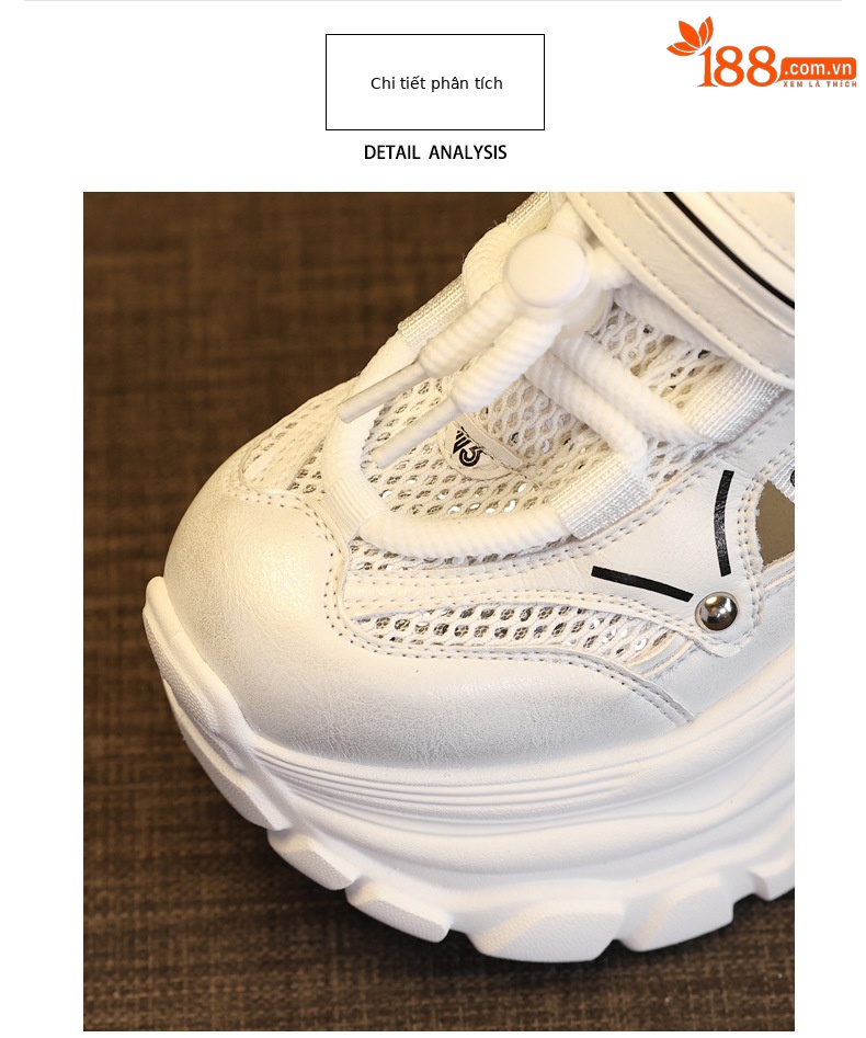 Giày sneaker nữ đế dày chunky thoáng khí mặt lưới đục lỗ độn cao bên trong — Màu trắng chi tiết 7